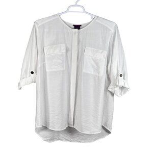 Beverly Drive NWT Women 2X Winter White Blouse Hidden Placket 3/4 Tab Sleeve Top